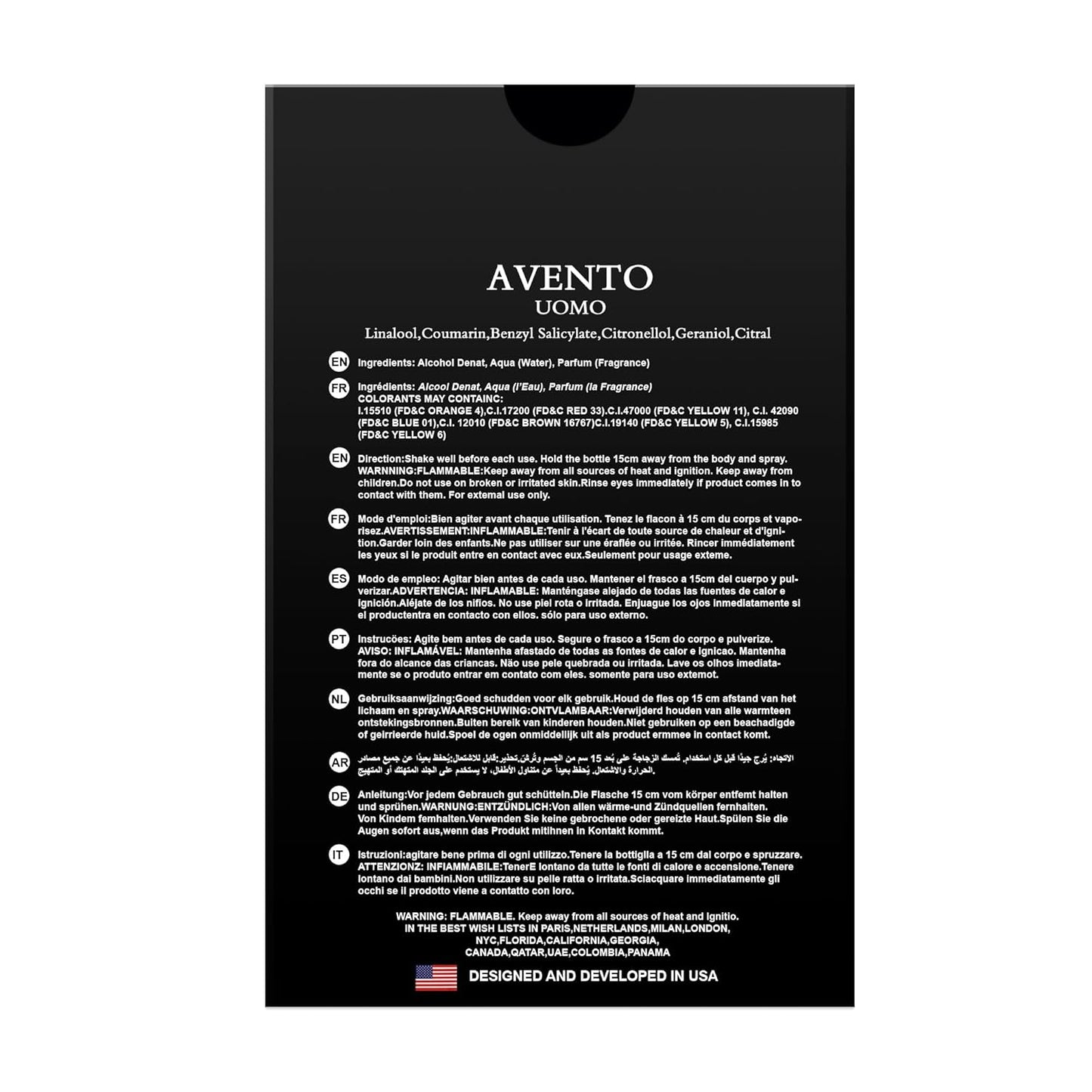 Avento Uomo Eau De Parfum for Men - 3.4oz