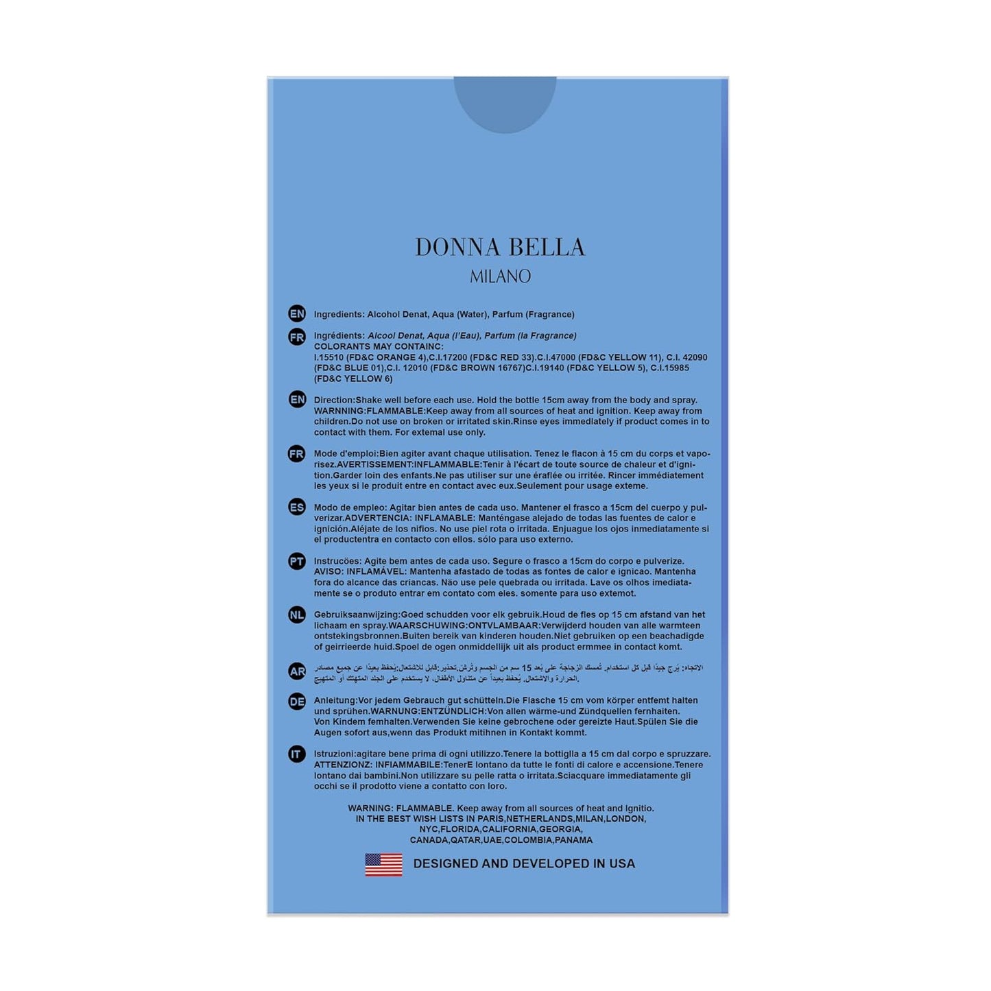 Donna Bella Milano Light Blue Fragrance Eau De Parfum Spray Perfume for Women - 3.4oz