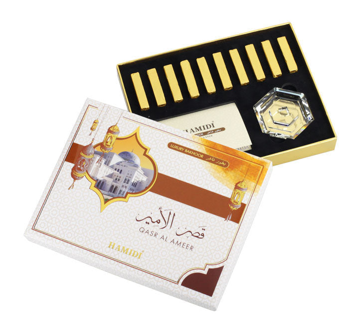 HAMIDI LUXURY BAKHOOR QASR AL AMEER 10 INCENSE STICK WITH CRYSTAL BASE