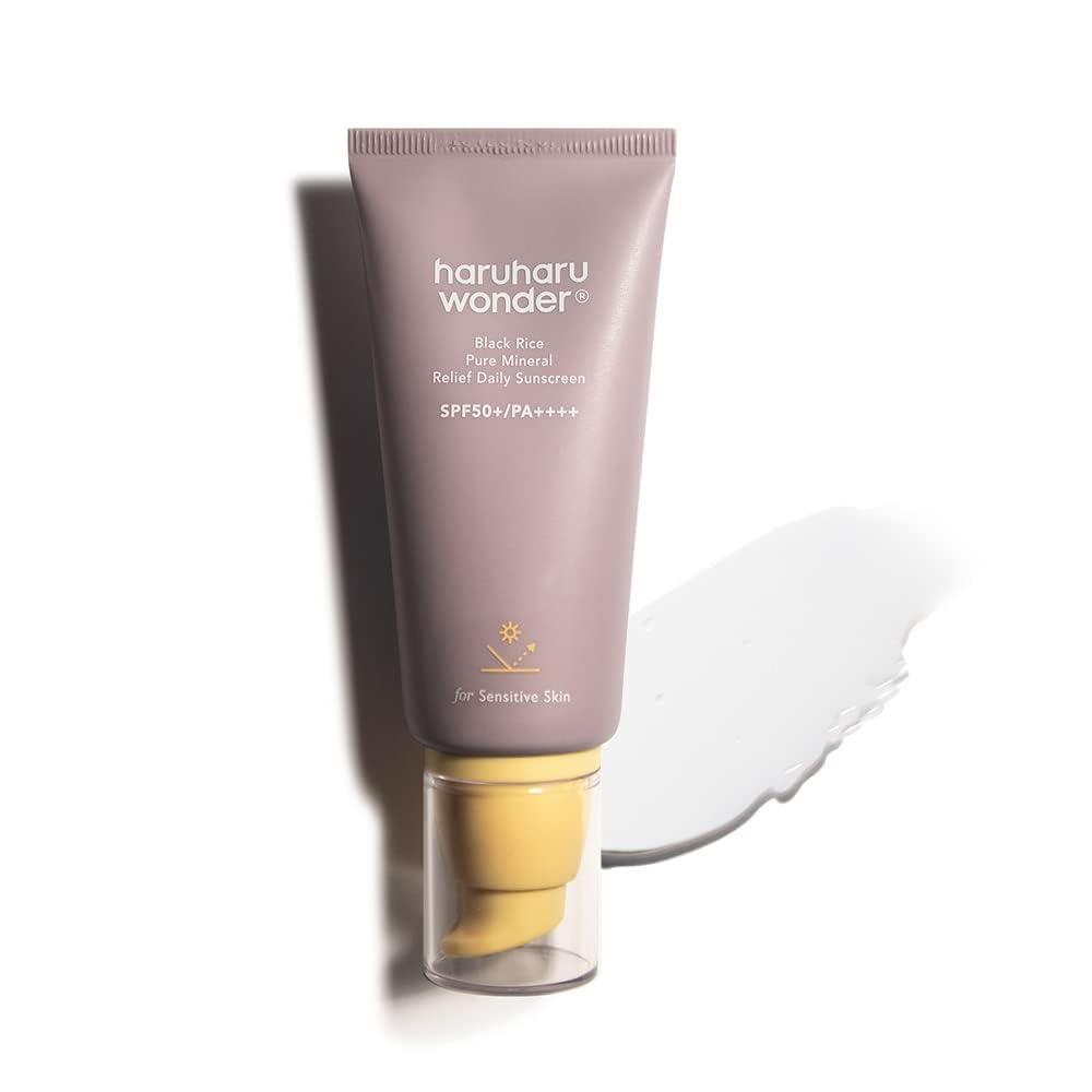 Haruharu Wonder Black Rice Pure Mineral Relief Daily Sunscreen, SPF50+/PA++++, Broad Spectrum UVA/UVB, Octanoate & Oxybenzone Free, Hyaluronic Acid, Niacinamide (50ml / 1.69fl.oz)