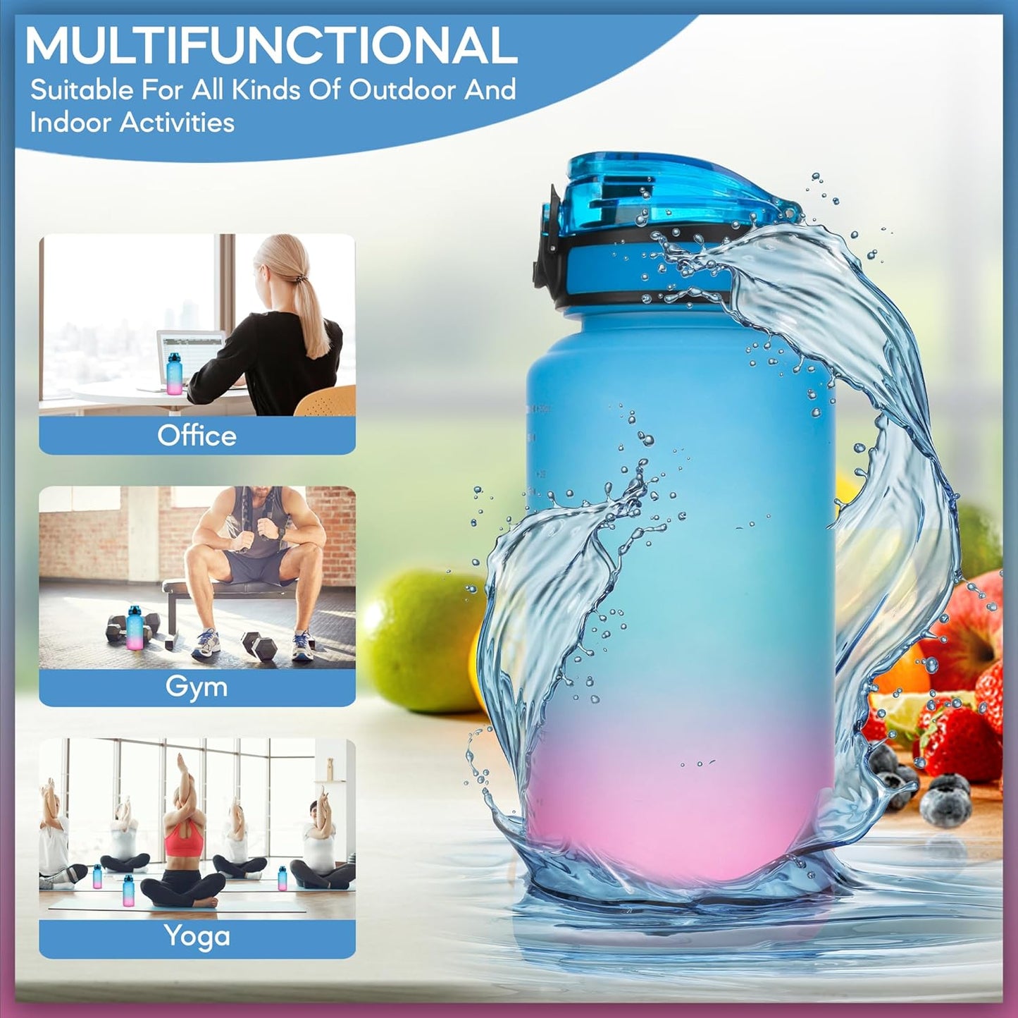 Motivational Water Bottle with Straw Leakproof Tritan Water Bottle 32oz/1000ml Gym & Sports Plastic Water Bottle for Women, Men & Kids Water Bottle BPA Free with filter