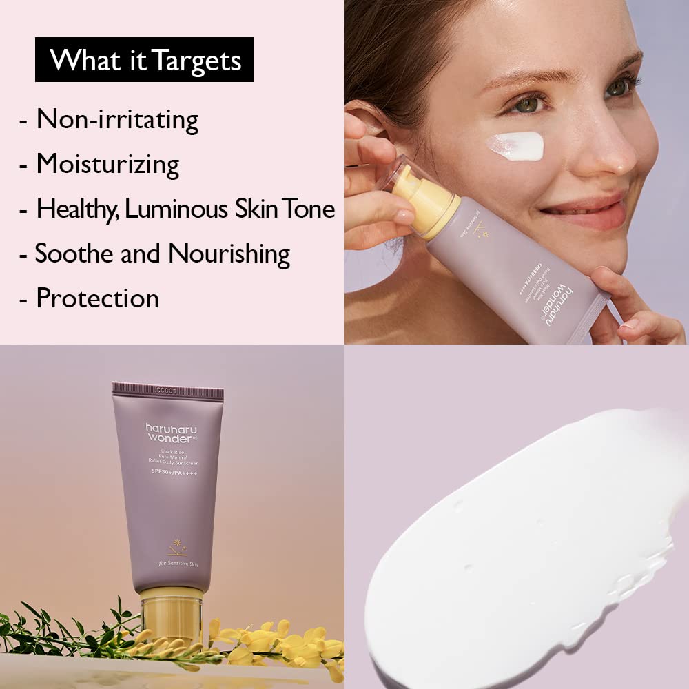 Haruharu Wonder Black Rice Pure Mineral Relief Daily Sunscreen, SPF50+/PA++++, Broad Spectrum UVA/UVB, Octanoate & Oxybenzone Free, Hyaluronic Acid, Niacinamide (50ml / 1.69fl.oz)