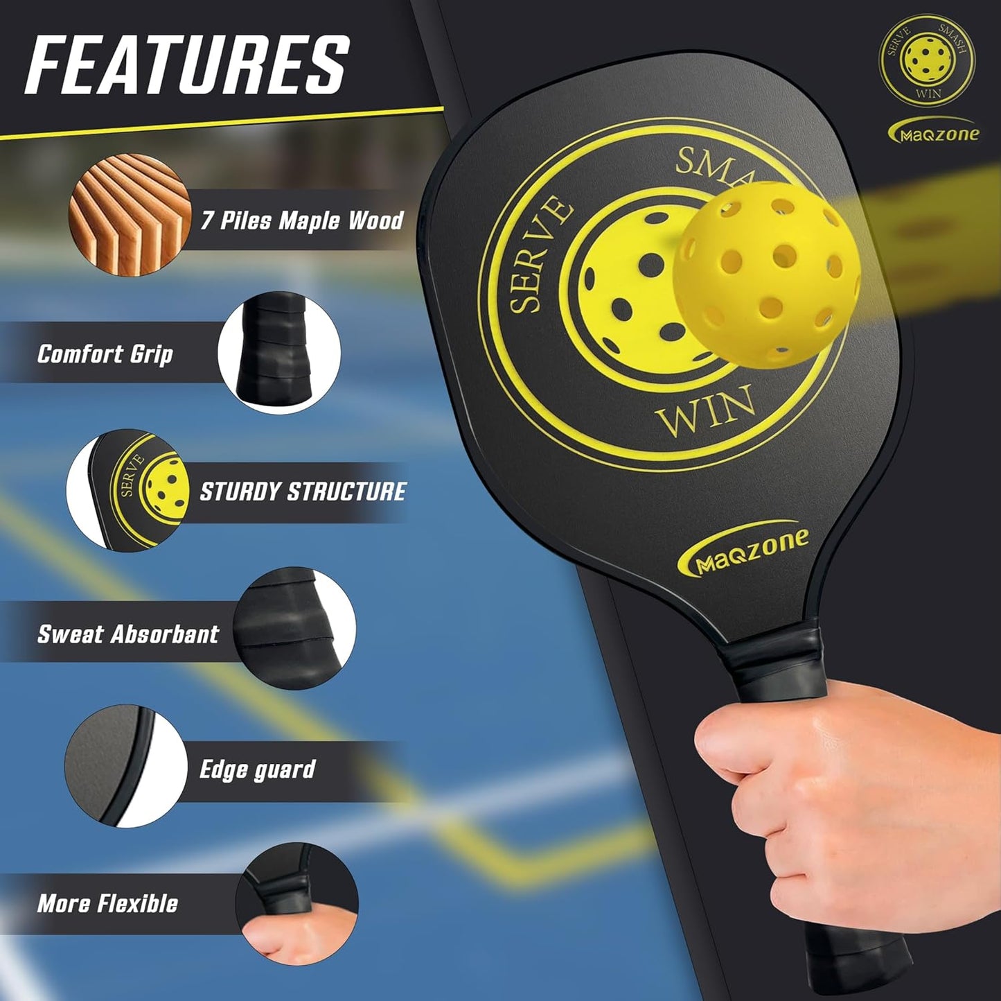 Pickleball Paddles Set of 4, USAPA Approved Pickle Ball Racket, Outdoor Pickleball Set