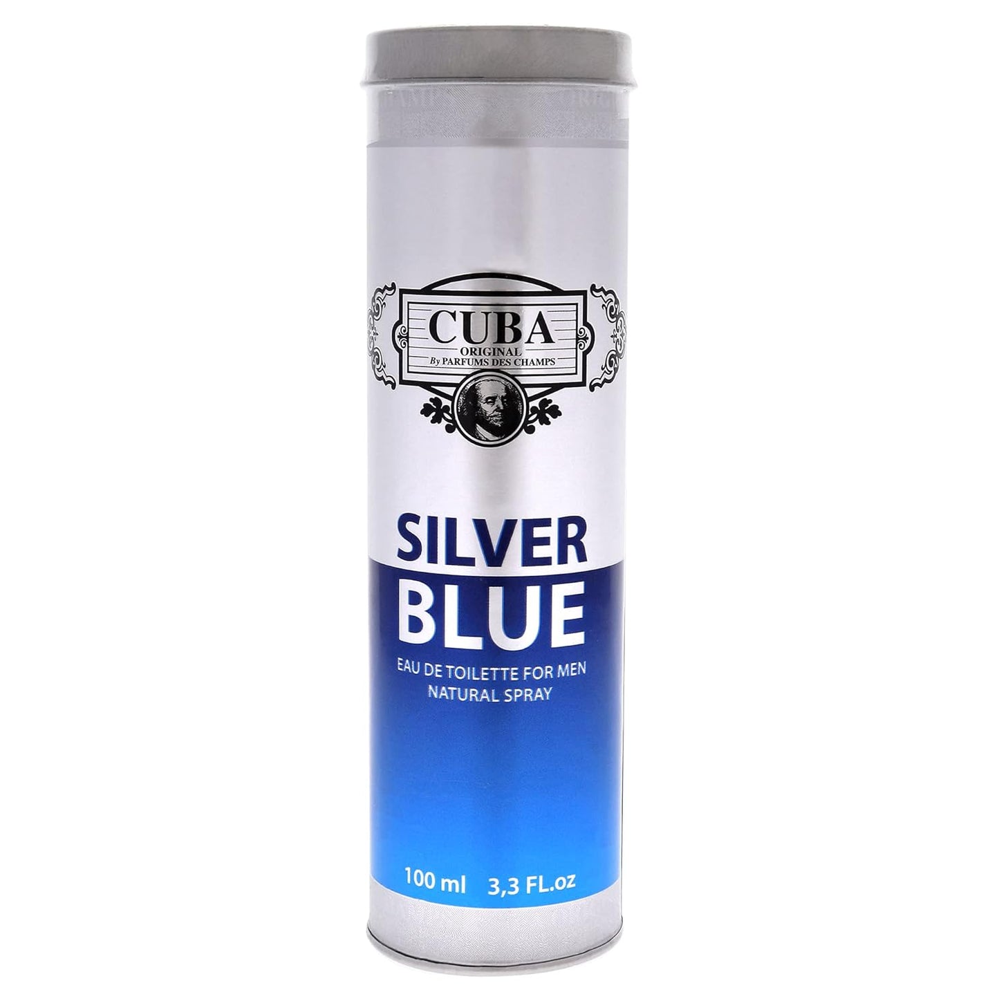 Cuba Silver Blue Eau de Toilette Spray for Men, 3.3 Ounce, Brown
