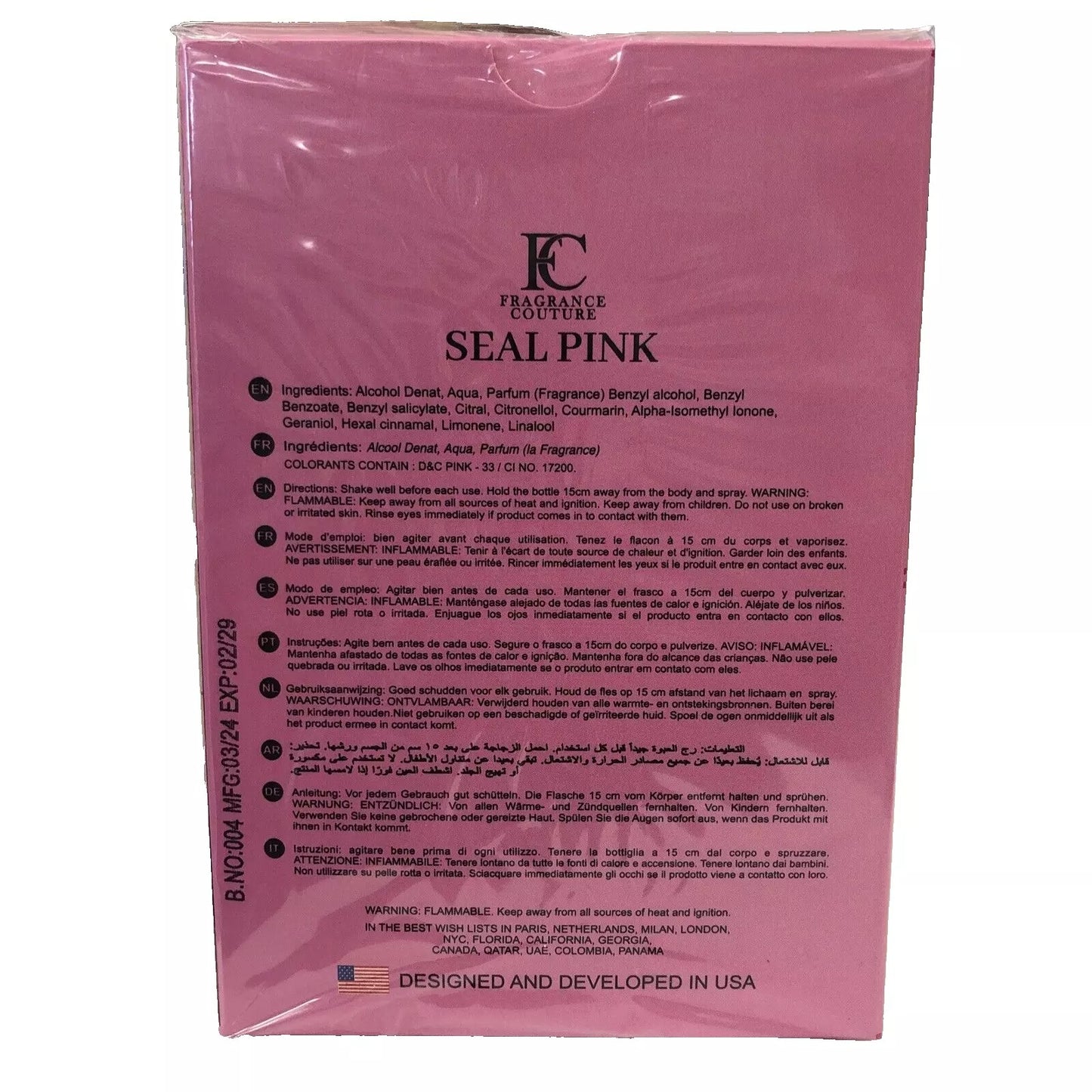 Seal Pink for Women Eau De Parfum Spray Perfume - 3.4oz