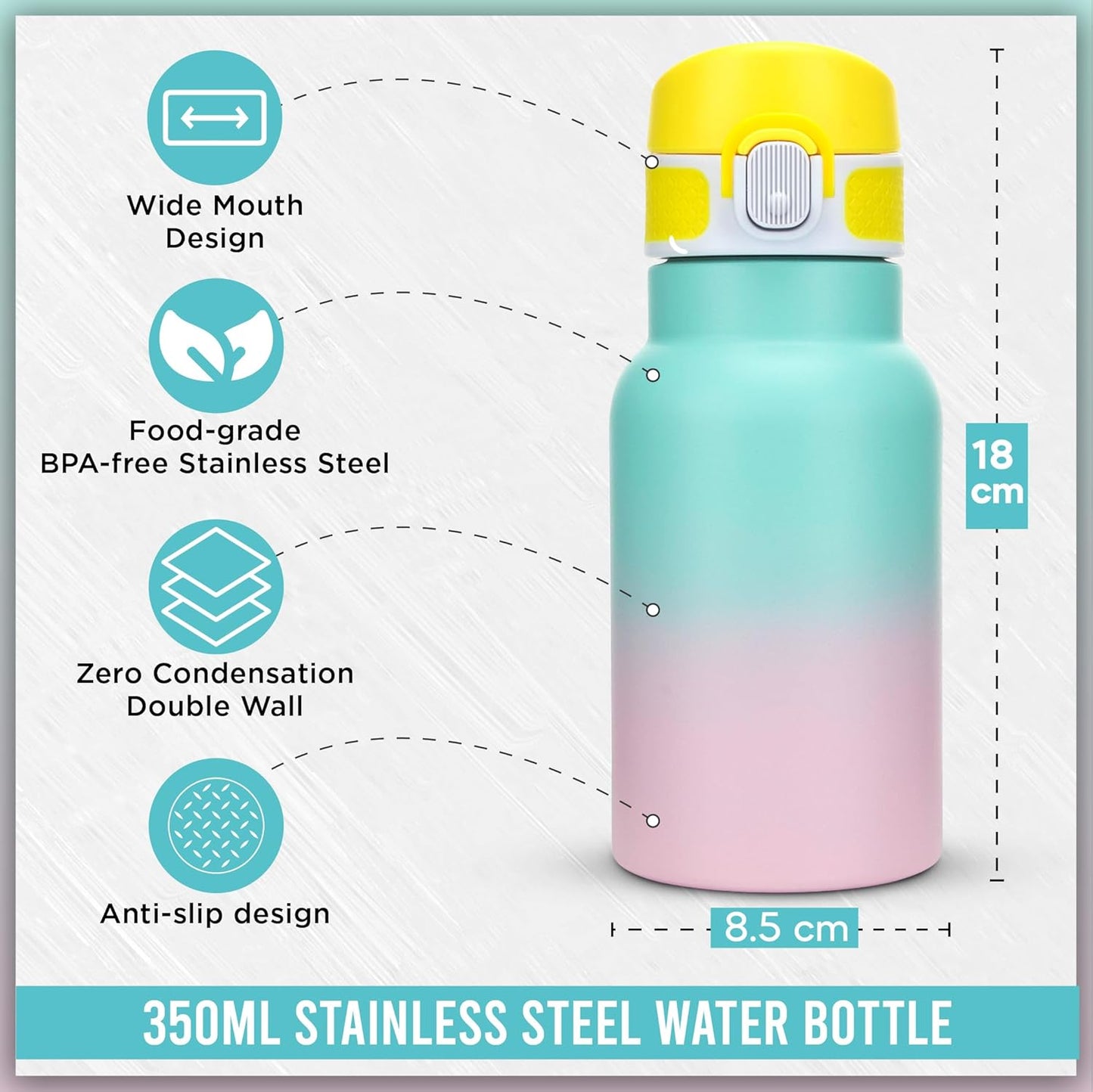 Sports Water Bottle Leakproof Stainless Steel Water Bottle with Straw 12oz/350ml Running Water bottle BPA Free Pre Workout Bottle double walled Water bottle for men, Women & Kids