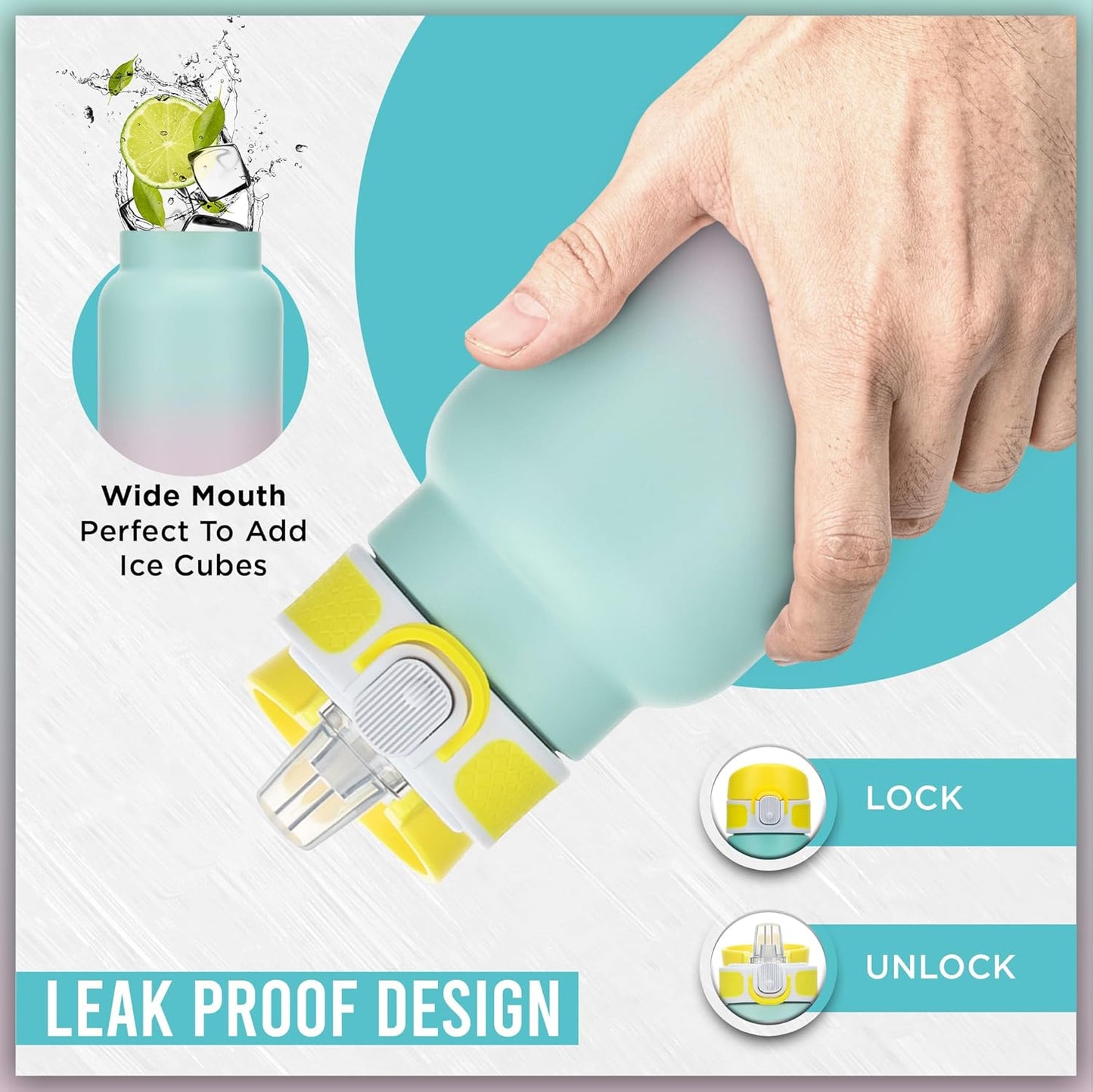 Sports Water Bottle Leakproof Stainless Steel Water Bottle with Straw 12oz/350ml Running Water bottle BPA Free Pre Workout Bottle double walled Water bottle for men, Women & Kids