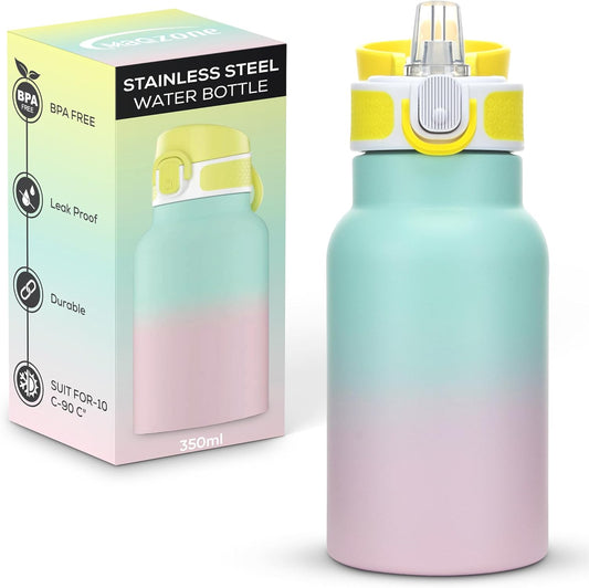 Sports Water Bottle Leakproof Stainless Steel Water Bottle with Straw 12oz/350ml Running Water bottle BPA Free Pre Workout Bottle double walled Water bottle for men, Women & Kids